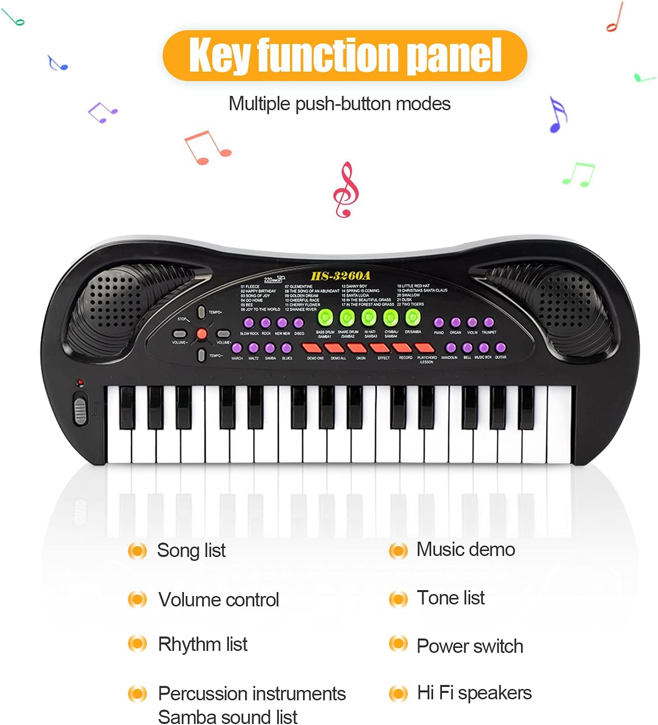 Color Black Kids Keyboard Piano, 32 Keys Multifunction Electric Keyboard Piano for Kids, Kids Piano Musical Instruments Gift Toy for 3 4 5 6 7 8 Year Old Boys and Girls (Black)